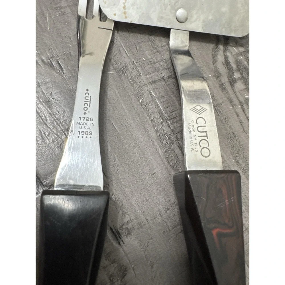 Vintage 1989 Cutco Utensil Set Rack Sharpener Black Brown Marble Handles